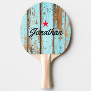 Blaue Wasch Holz Vintage Stern Signatur Tischtennis Schläger