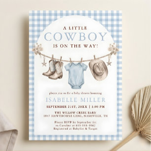 Blaue Wäscheleine Kleiner Cowboy-Junge Baby-Party Einladung