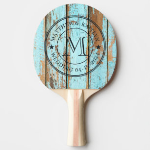 Blaue Waschholz Hochzeit Monogramm Stern Tischtennis Schläger