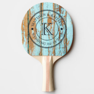 Blaue Waschholz Hochzeitsmonogramm Tischtennis Schläger