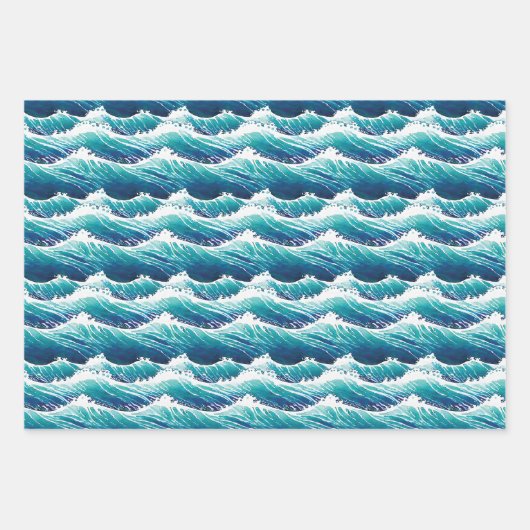 Blaue Wasser-/Waves-Muster Umhüllungsblätter Geschenkpapier Set (Vorderseite 2)