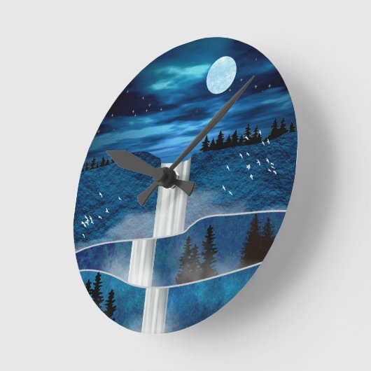 Blaue Wasserfälle Runde Wanduhr (Winkel)