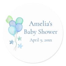 Blaue Wasserfarbballons Baby Shower Favor Aufklebe