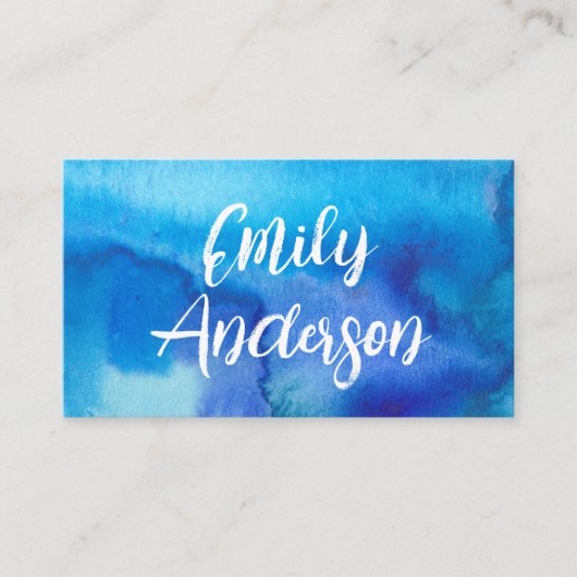 Blaue Wasserfarbe Abstrakt Schönheit Moderne Kalli Visitenkarte (Vorderseite)