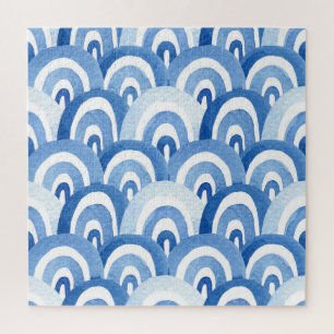 Blaue Wasserfarbe: Abstrakte Meereswellen Puzzle