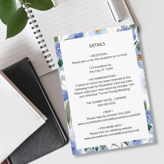 Blaue Wasserfarbe - Angaben zur Hochzeit Begleitkarte