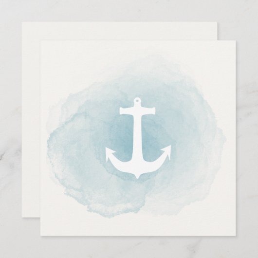 Blaue Wasserfarbe Anker Nautikerin Einladung (Vorne/Hinten)