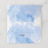 Blaue Wasserfarbe & Bäume Winter Hochzeitskarte Platzkarte (Außenseite Aufgefaltet)