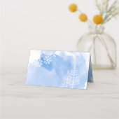 Blaue Wasserfarbe & Bäume Winter Hochzeitskarte Platzkarte (Rückseite)