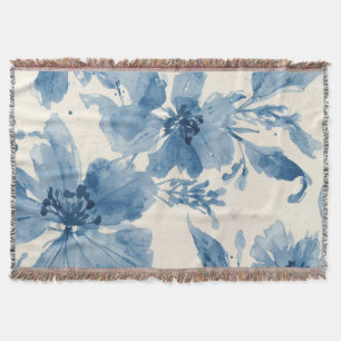 Blaue Wasserfarbe Blumen Gemalt Botanisch Whimsica Decke