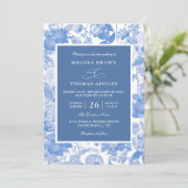 Blaue Wasserfarbe Botanische Budget-QR-Code-Hochze Einladung (Stehend Vorderseite)
