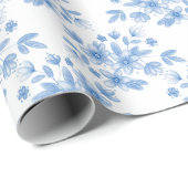 Blaue Wasserfarbe Bouquet Muster Geschenkpapier (Rolleneckpunkt)