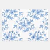 Blaue Wasserfarbe Bouquet Muster Geschenkpapier Set (Vorderseite 3)