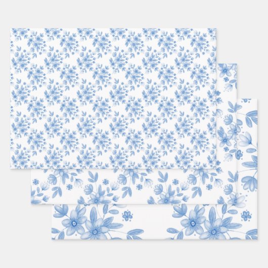 Blaue Wasserfarbe Bouquet Muster Geschenkpapier Set (Set)