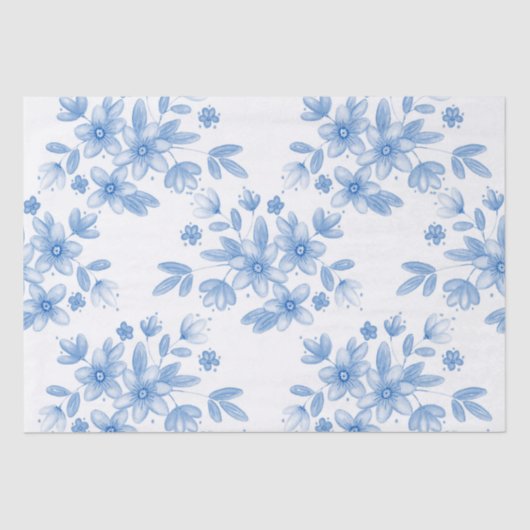 Blaue Wasserfarbe Bouquet Muster Seidenpapier (Vorderseite)