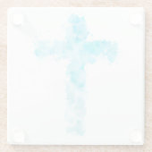 Blaue Wasserfarbe Christliche Kreuztaufe Glasuntersetzer (Rückseite)