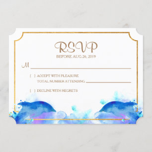 Blaue Wasserfarbe Delfin RSVP Karte