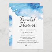 Blaue Wasserfarbe der Brautparty-Einladung | Einladung (Vorne/Hinten)
