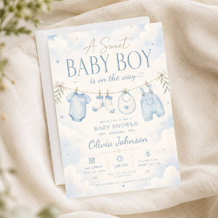 Blaue Wasserfarbe Eine süße Babyparty Neutrale Par Einladung