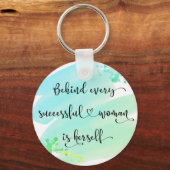 Blaue Wasserfarbe Erfolgreiche Zitattypografie für Schlüsselanhänger (Vorderseite)