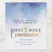 Blaue Wasserfarbe Erste heilige Kommune Weinetikett (Einzelnes Label)