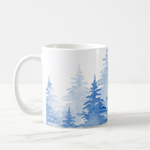 Blaue Wasserfarbe Evergreen Trees Kaffeetasse