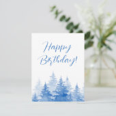 Blaue Wasserfarbe Evergreen Trees Karte (Stehend Vorderseite)