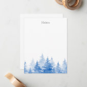 Blaue Wasserfarbe Evergreen Trees Mitteilungskarte (Vorderseite/Rückseite Beispiel)
