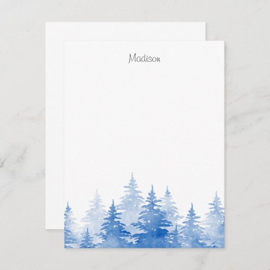 Blaue Wasserfarbe Evergreen Trees Mitteilungskarte (Vorne/Hinten)