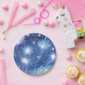 Blaue Wasserfarbe Feuerwerk | Silvester-Party Pappteller (Party)