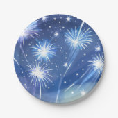 Blaue Wasserfarbe Feuerwerk | Silvester-Party Pappteller (Vorderseite)