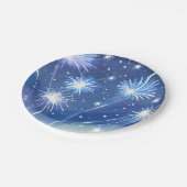 Blaue Wasserfarbe Feuerwerk | Silvester-Party Pappteller (Schrägansicht)