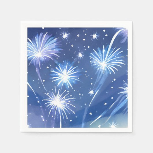 Blaue Wasserfarbe Feuerwerk | Silvester-Party Serviette (Vorderseite)