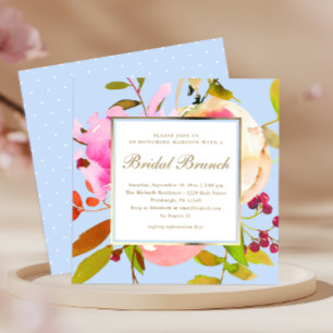 Blaue Wasserfarbe Floral mit Punkten Brunch zur Ho Einladung