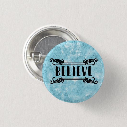 Blaue Wasserfarbe - Glauben Button (Vorne & Hinten)