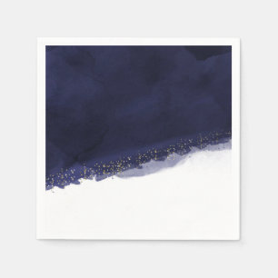 Blaue Wasserfarbe & Gold Moderne Elegante Serviette