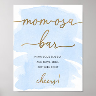 Blaue Wasserfarbe Gold Mom-osa Bar Schild