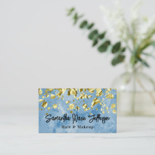 Blaue Wasserfarbe Goldene Tropfen Haar Nagel Make- Visitenkarte