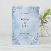 Blaue Wasserfarbe grenzt an Save the Date Einladun Einladung (Stehend Vorderseite)