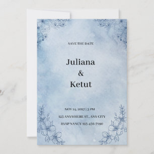 Blaue Wasserfarbe grenzt an Save the Date Einladun Einladung
