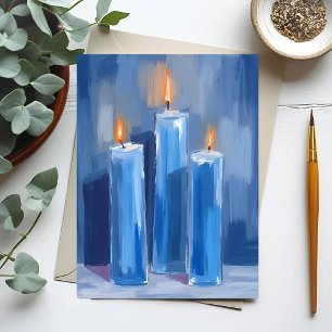 Blaue Wasserfarbe Hanukkah-Kerzen Feiertagspostkarte