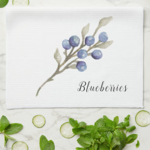 Blaue Wasserfarbe-Heidelbeeren an einem Zweig Geschirrtuch
