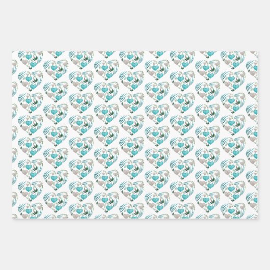 Blaue Wasserfarbe Herz und Blätter (Vorderseite 2)