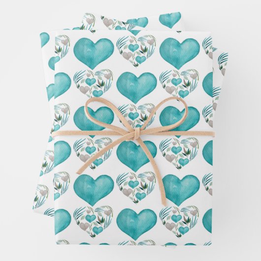 Blaue Wasserfarbe Herz und Blätter (Beispiel)