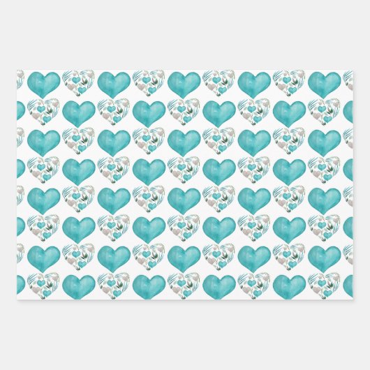 Blaue Wasserfarbe Herz und Blätter (Vorderseite)