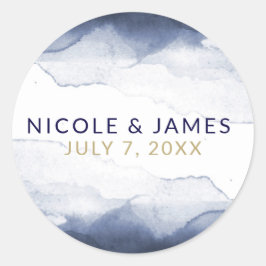 Blaue Wasserfarbe Hochzeit mit modernem Chic Runder Aufkleber