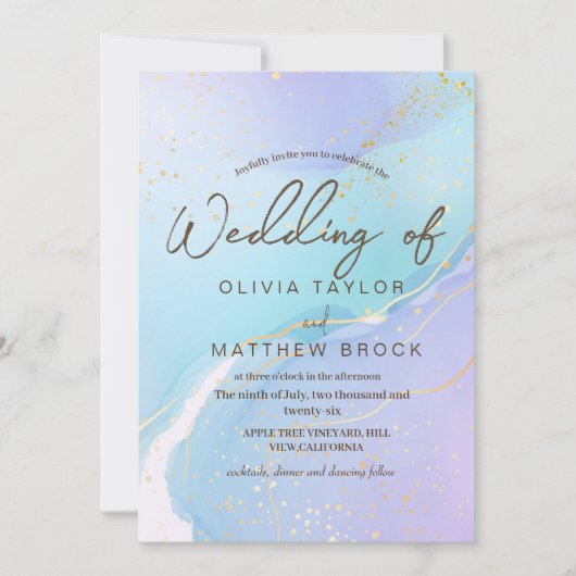 Blaue Wasserfarbe Hochzeitsnacht Einladung (Vorderseite)