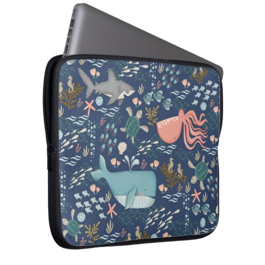 Blaue Wasserfarbe im Meer Tierart Laptopschutzhülle (Vorne Rechts)