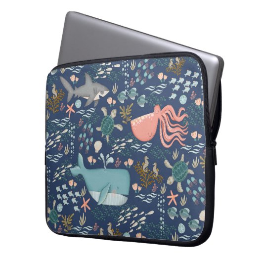 Blaue Wasserfarbe im Meer Tierart Laptopschutzhülle (Vorderseite Links)
