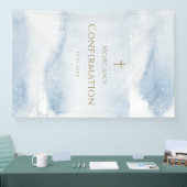 Blaue Wasserfarbe-Junge-Firmung-vertikales Banner (Messe)